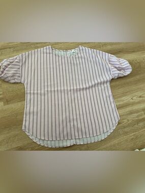 Striped Light Pink Short Sleeve Blouse